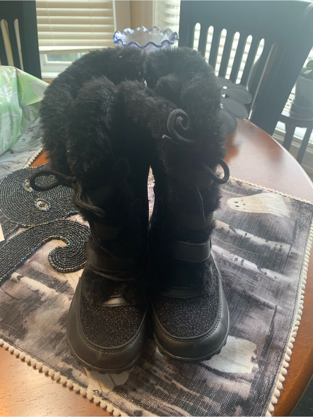 U.S. Polo Assn. Kids Black Faux Fur Winter Mittens